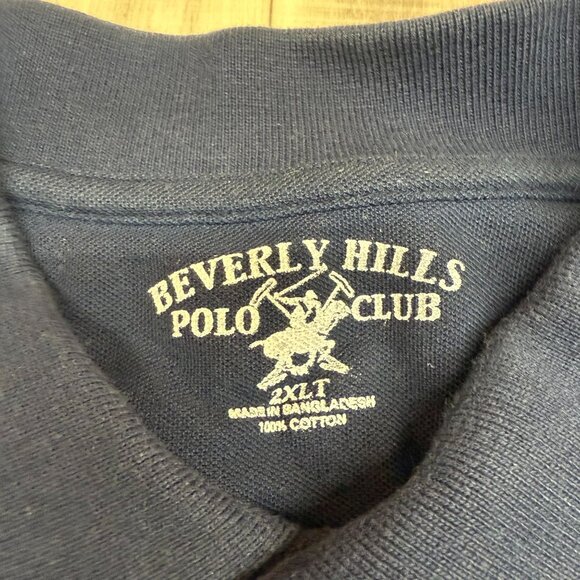 ✅ Mens 2XLT Beverly Hills Polo Club Navy Blue Striped Polo Shirt Short Sleeeve - Picture 3 of 9